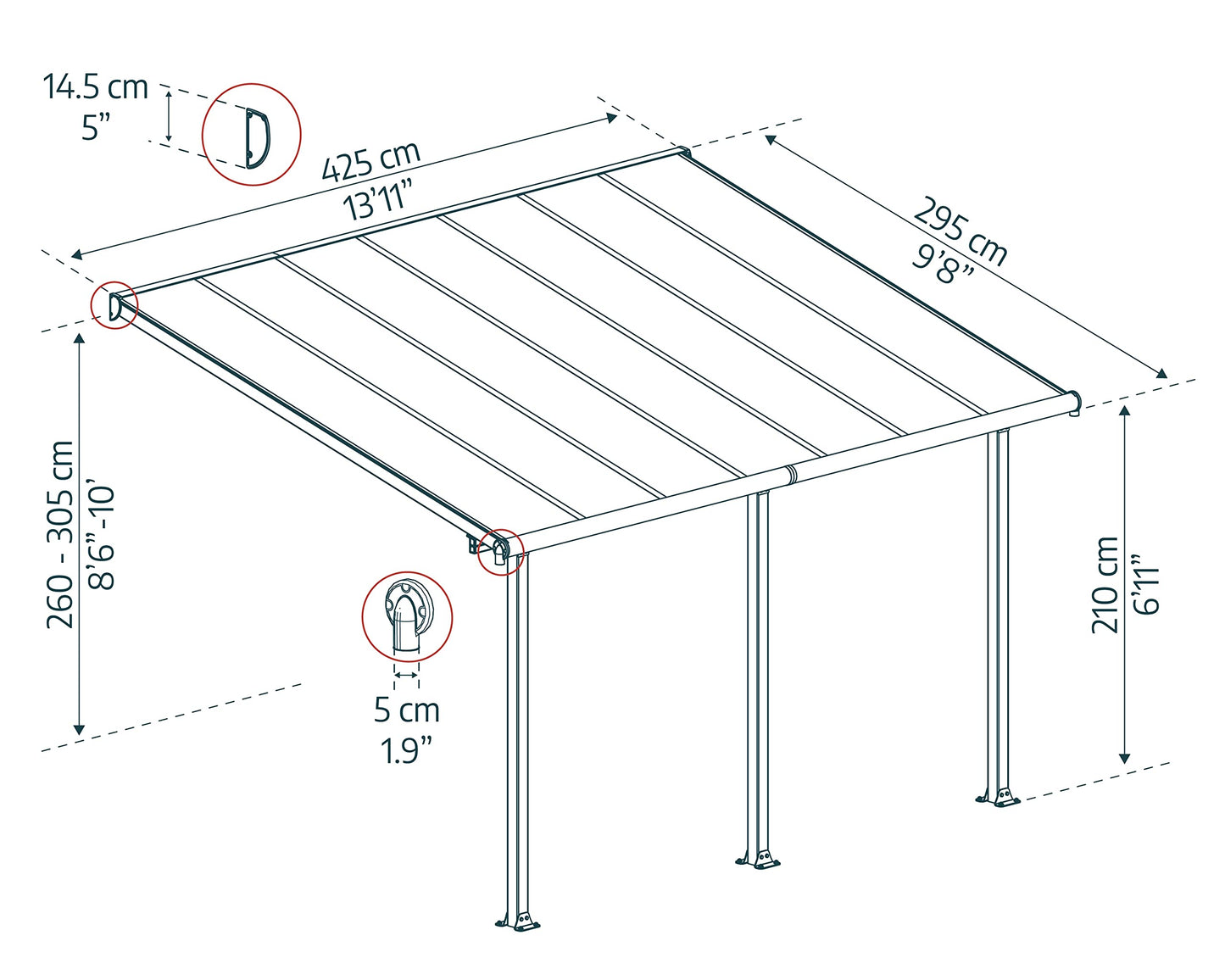 Palram OLYMPIA 3X4.25 GREY CLEAR PATIO COVER